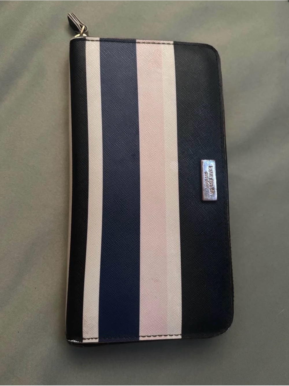 Kate Spade Zip-Around Wallet in Navy and Light Pink Stripe